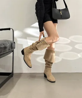 Chunky Suede Stylish Splicing Rivet Boots