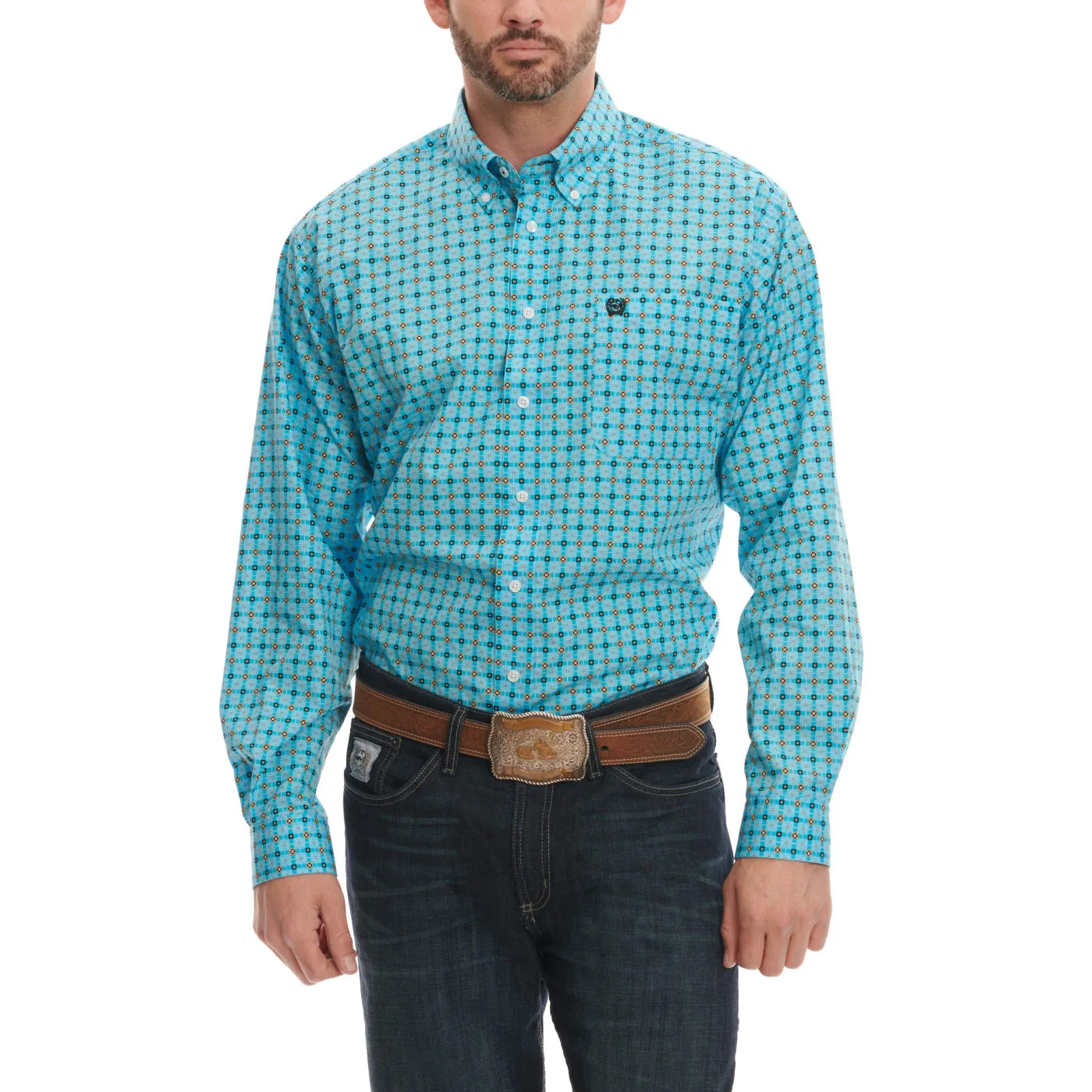 Cinch Men's Turquoise & Square Geo Shirt