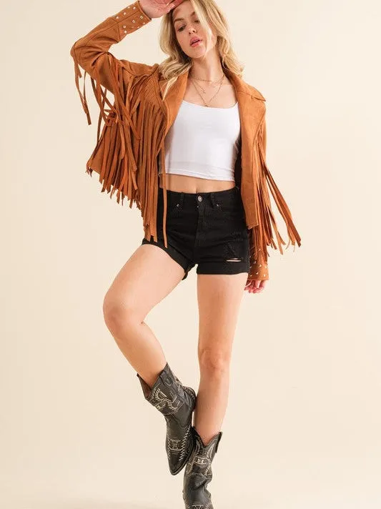 City Girl, Western Fringe Studded Suede Jacket