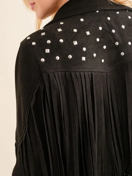 City Girl, Western Fringe Studded Suede Jacket