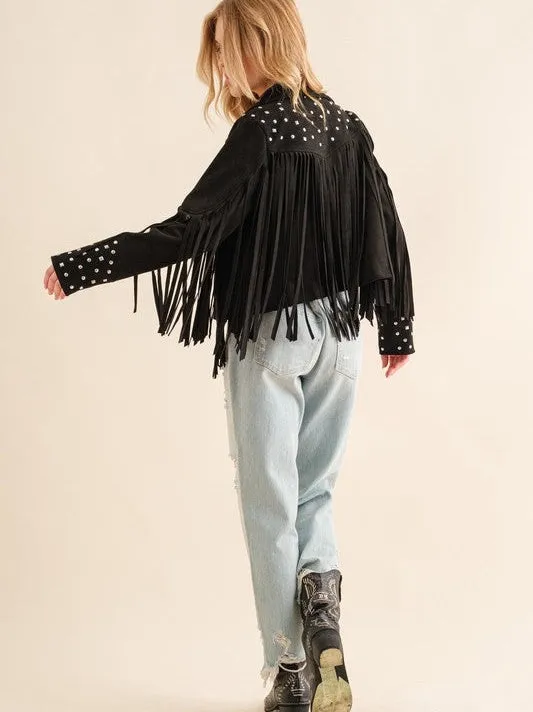 City Girl, Western Fringe Studded Suede Jacket