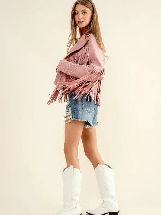 City Girl, Western Fringe Studded Suede Jacket