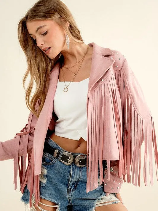 City Girl, Western Fringe Studded Suede Jacket