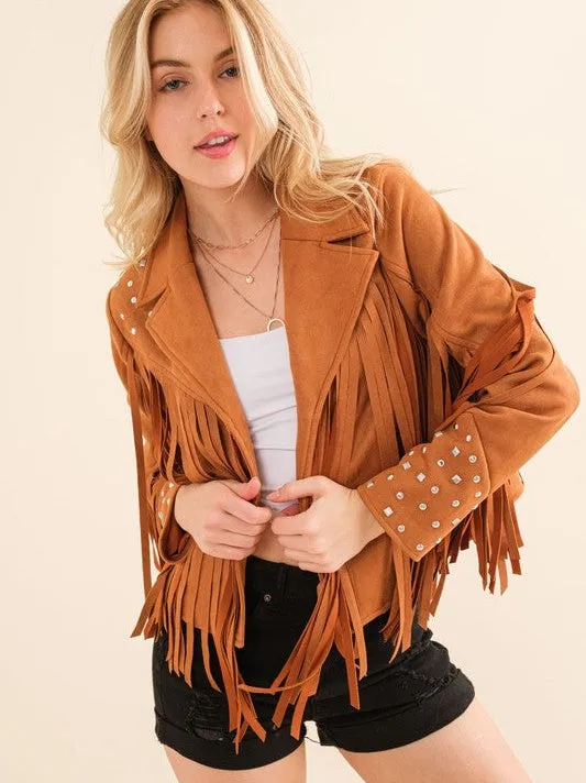 City Girl, Western Fringe Studded Suede Jacket