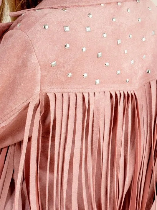 City Girl, Western Fringe Studded Suede Jacket