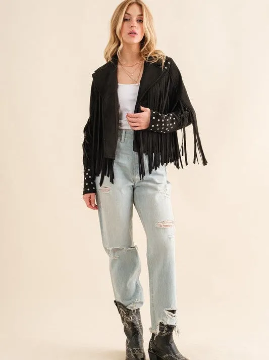 City Girl, Western Fringe Studded Suede Jacket