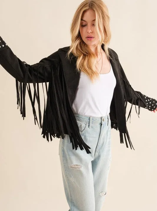 City Girl, Western Fringe Studded Suede Jacket