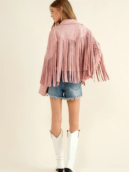 City Girl, Western Fringe Studded Suede Jacket