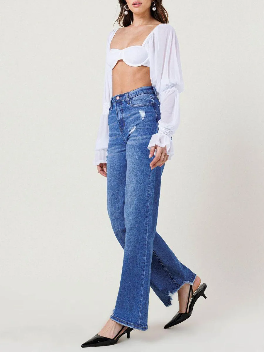 City Life High-Rise Distressed Wide-Fit Jeans