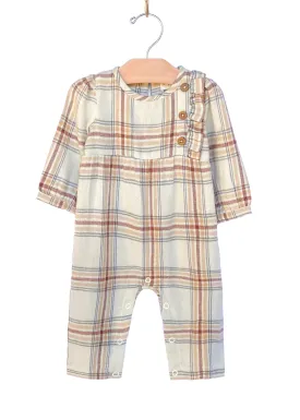 City Mouse Button Side Button Romper - Flannel