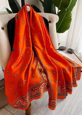 Classy Orange Print Soft Cozy Silk Scarf ML2273