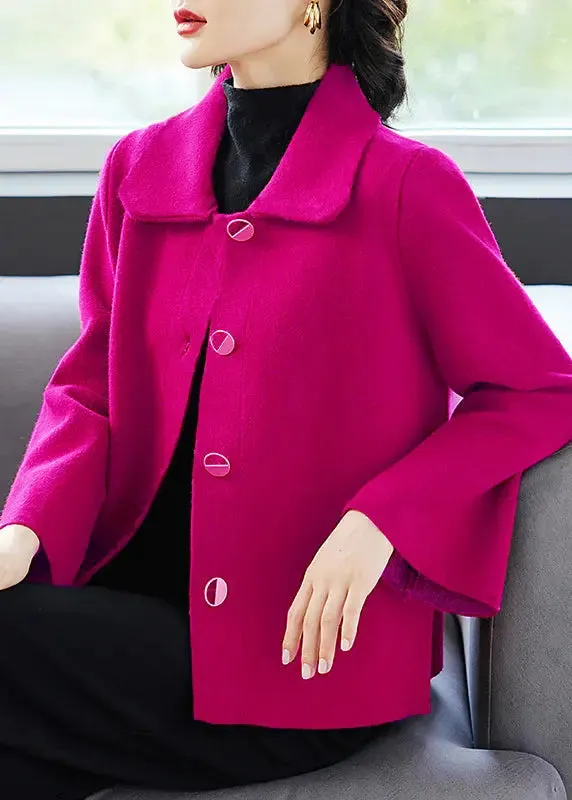 Classy Purple Peter Pan Collar Pockets  Woolen Coat Fall ML3317