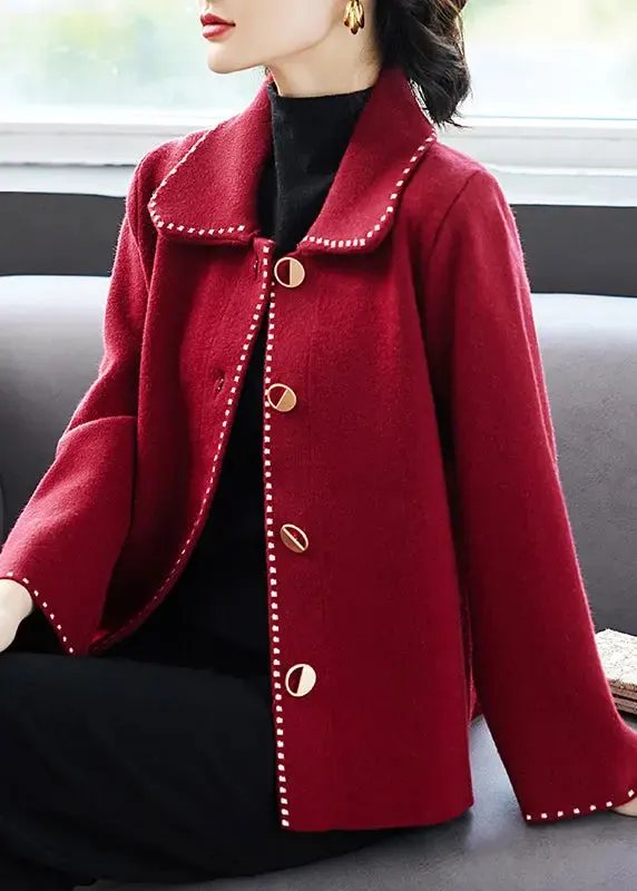 Classy Rose Peter Pan Collar Pockets  Woolen Coat Fall ML3298