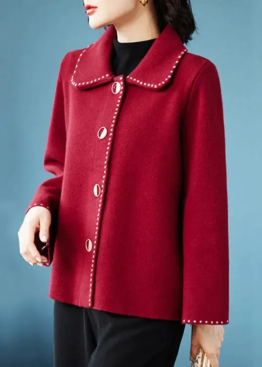 Classy Rose Peter Pan Collar Pockets  Woolen Coat Fall ML3298