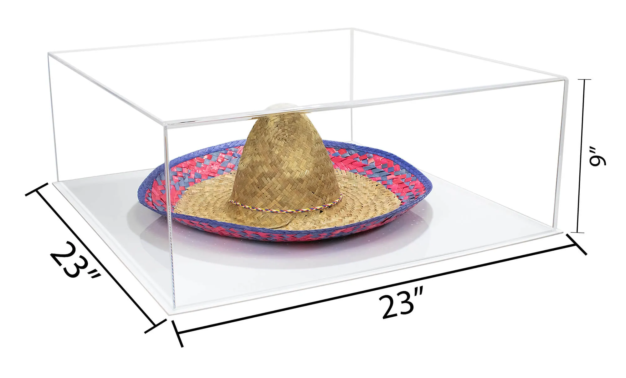 Clear Acrylic Sombrero or Large Hat Display Case - 23.675” L x 23.675” D x 9” H (A128)