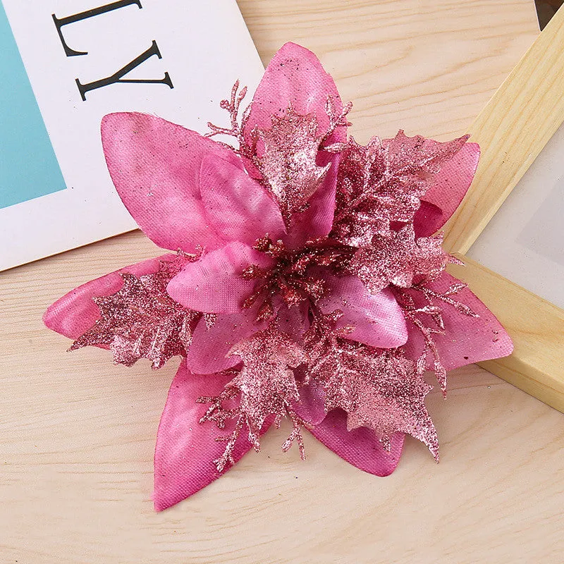 Clearance Bulk 14 Colors 6" Glitter Poinsettia Artificial Christmas Flowers Xmas Tree Ornaments Wholesale