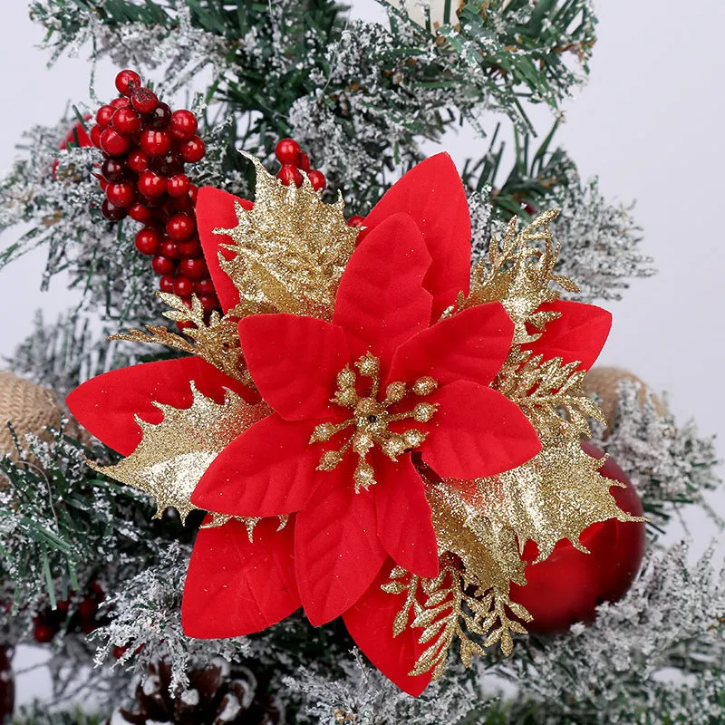 Clearance Bulk 14 Colors 6" Glitter Poinsettia Artificial Christmas Flowers Xmas Tree Ornaments Wholesale