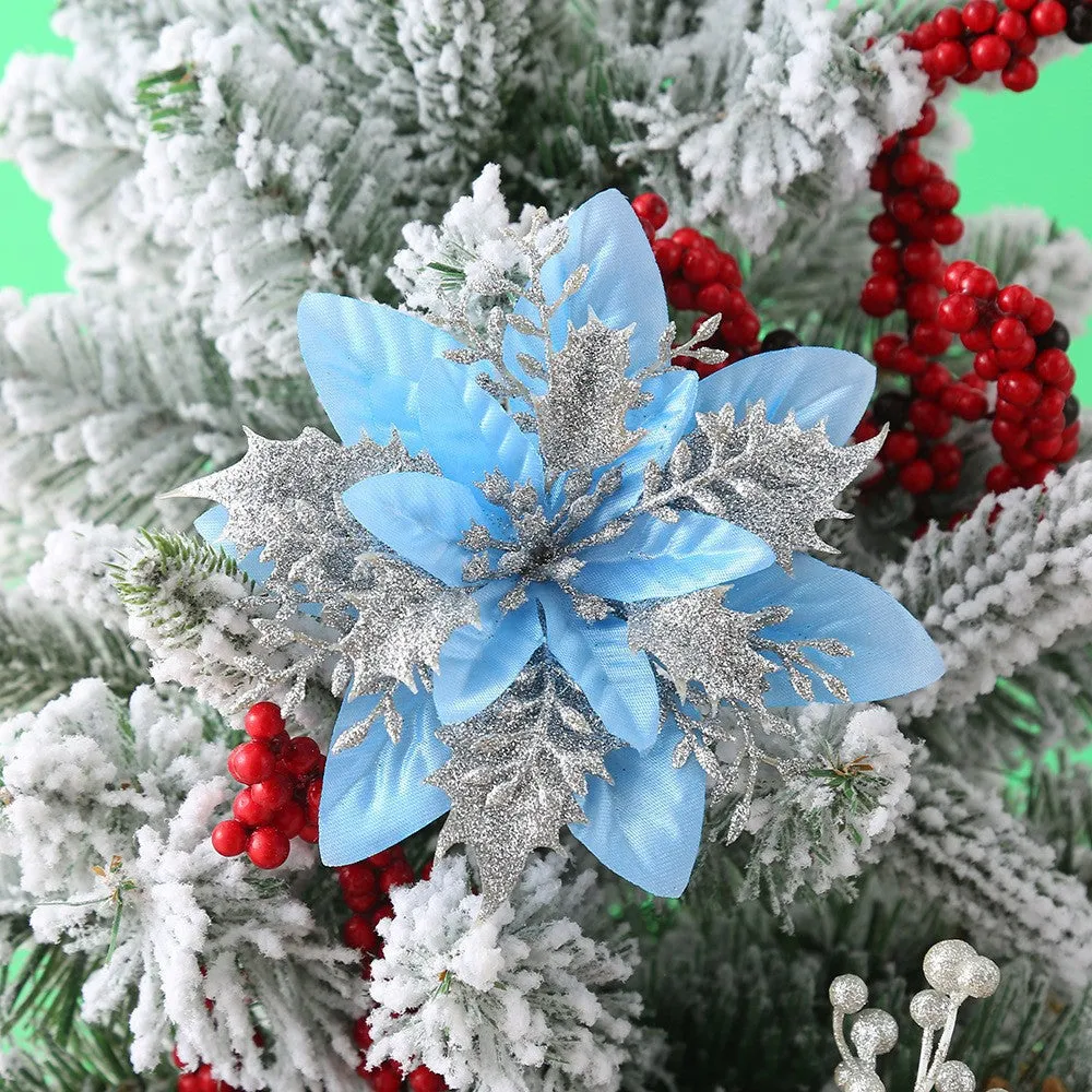 Clearance Bulk 14 Colors 6" Glitter Poinsettia Artificial Christmas Flowers Xmas Tree Ornaments Wholesale