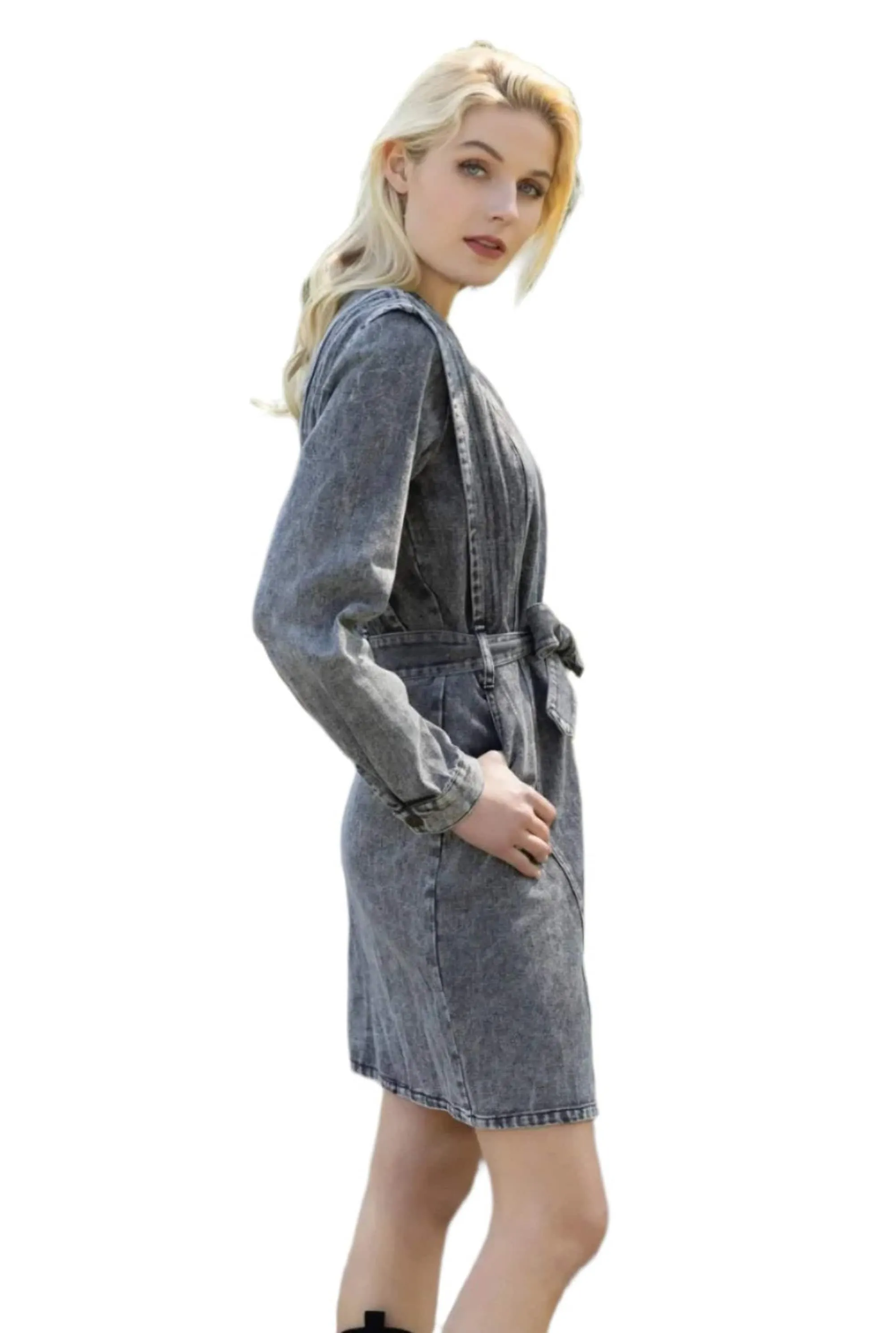 Clever Alice Asymmetrical Grey Denim Dress