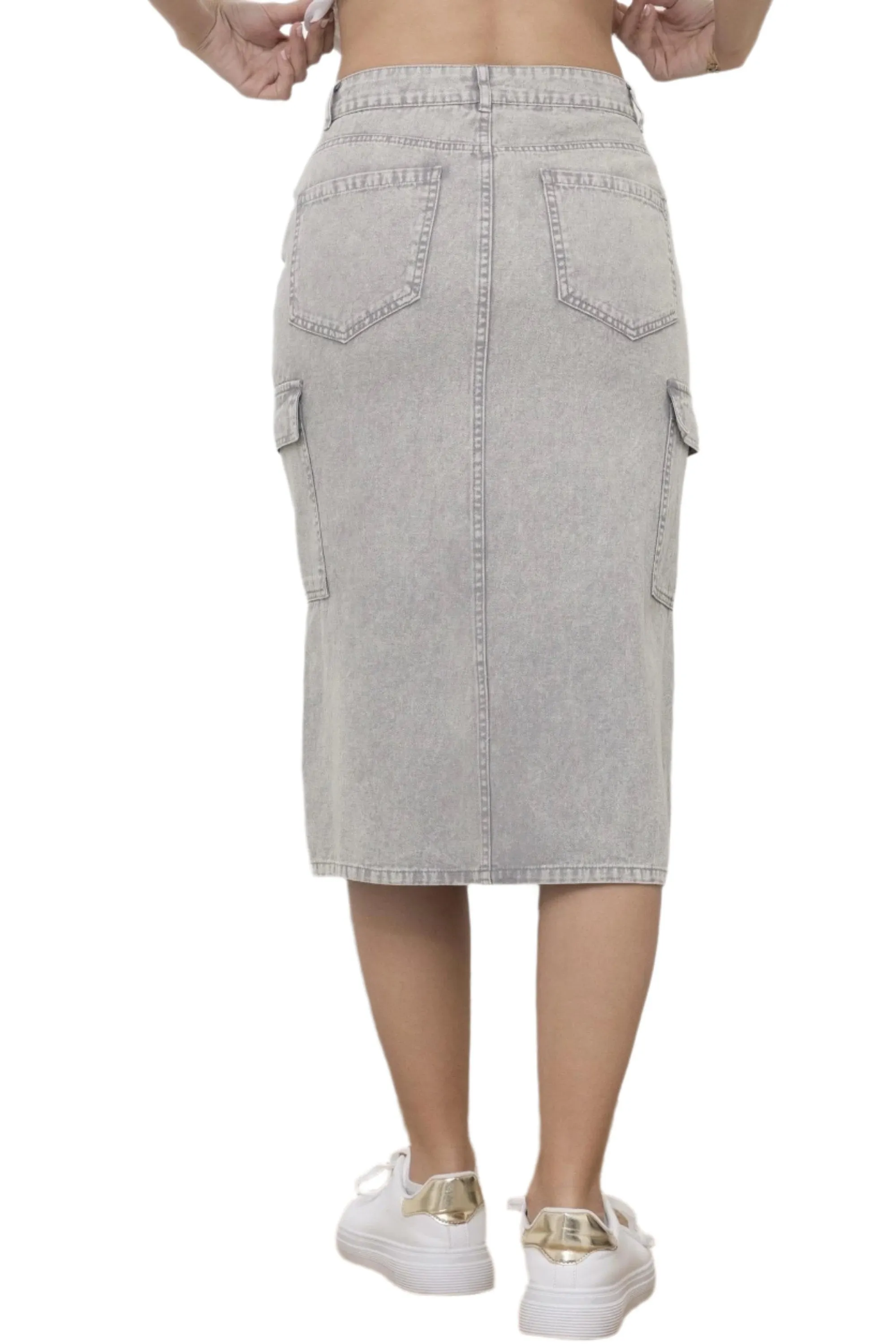 Clever Alice Grey Denim Midi Skirt