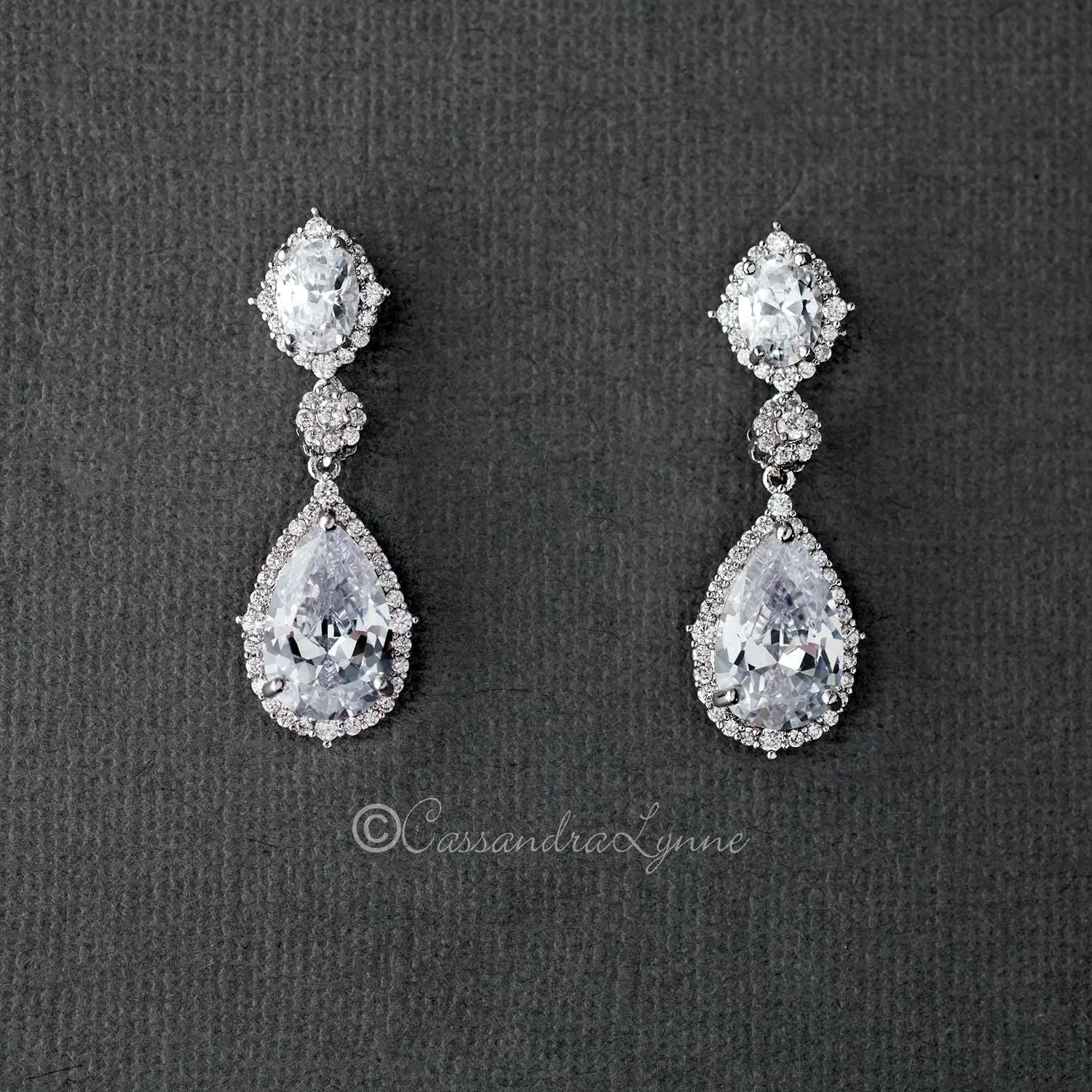 Clip-On Oval and Water Drop CZ Earrings