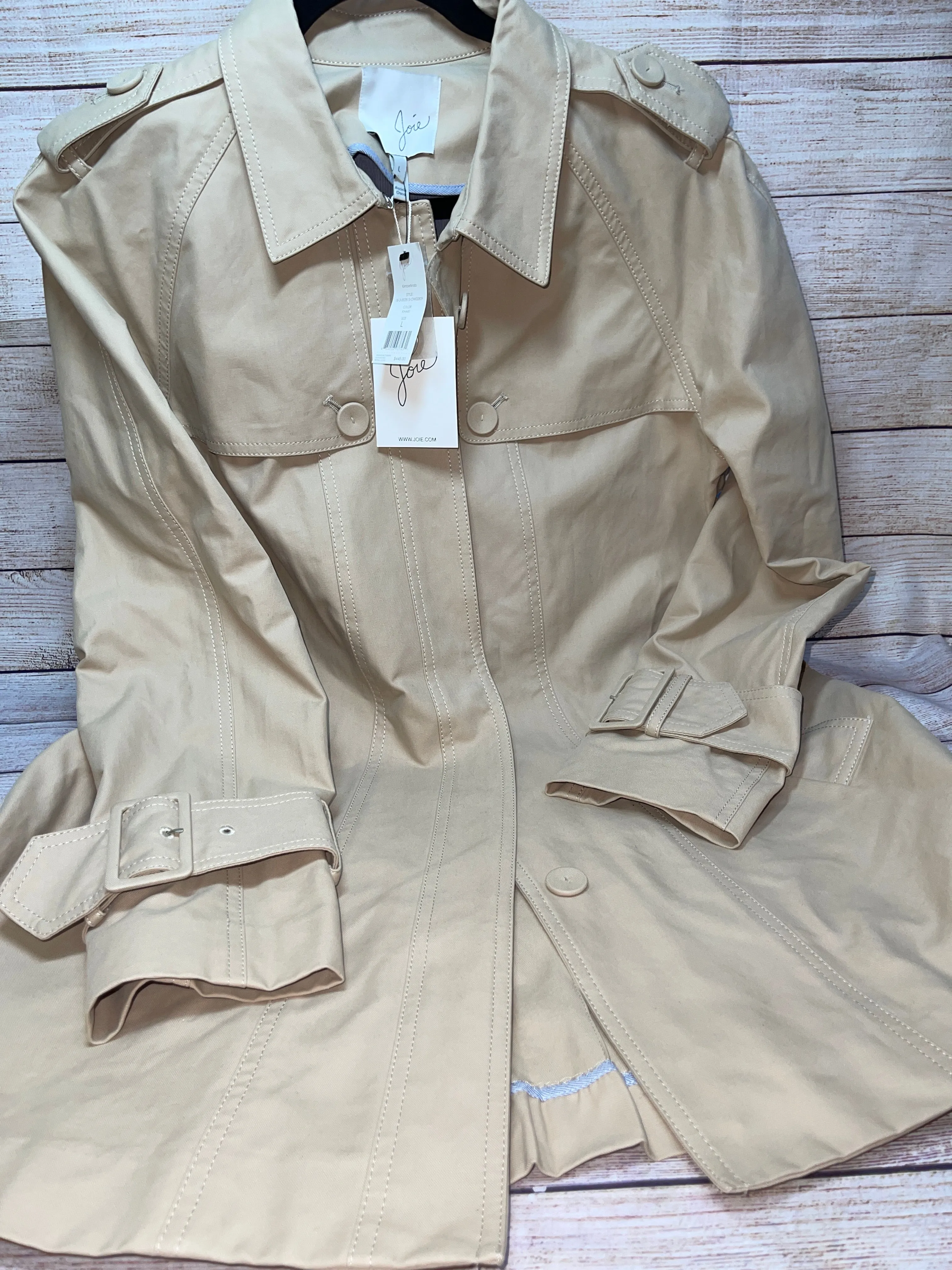 Coat Trench Coat By Joie In Tan, Size: L