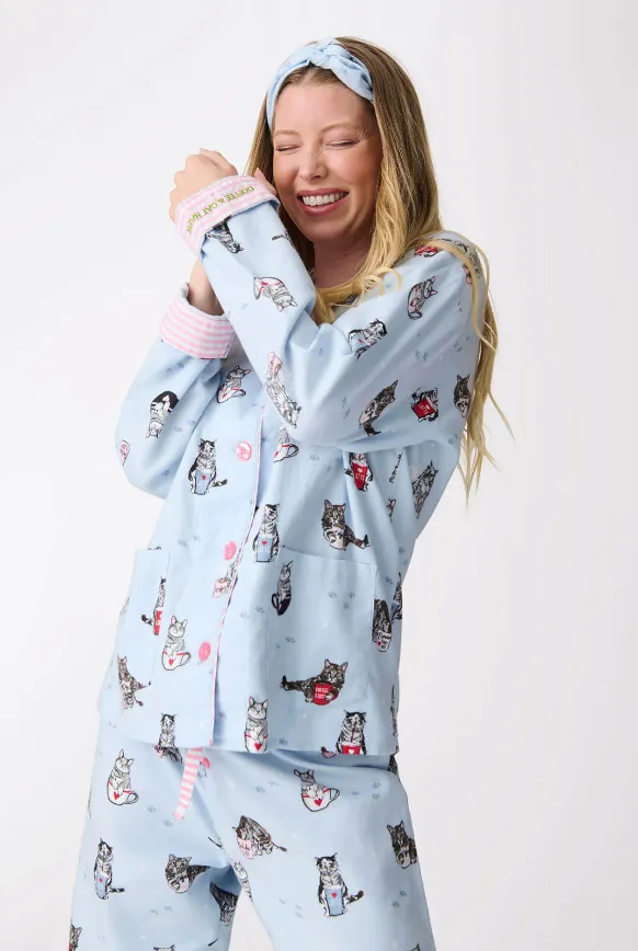 Coffee & Cat Naps Flannel PJ Set