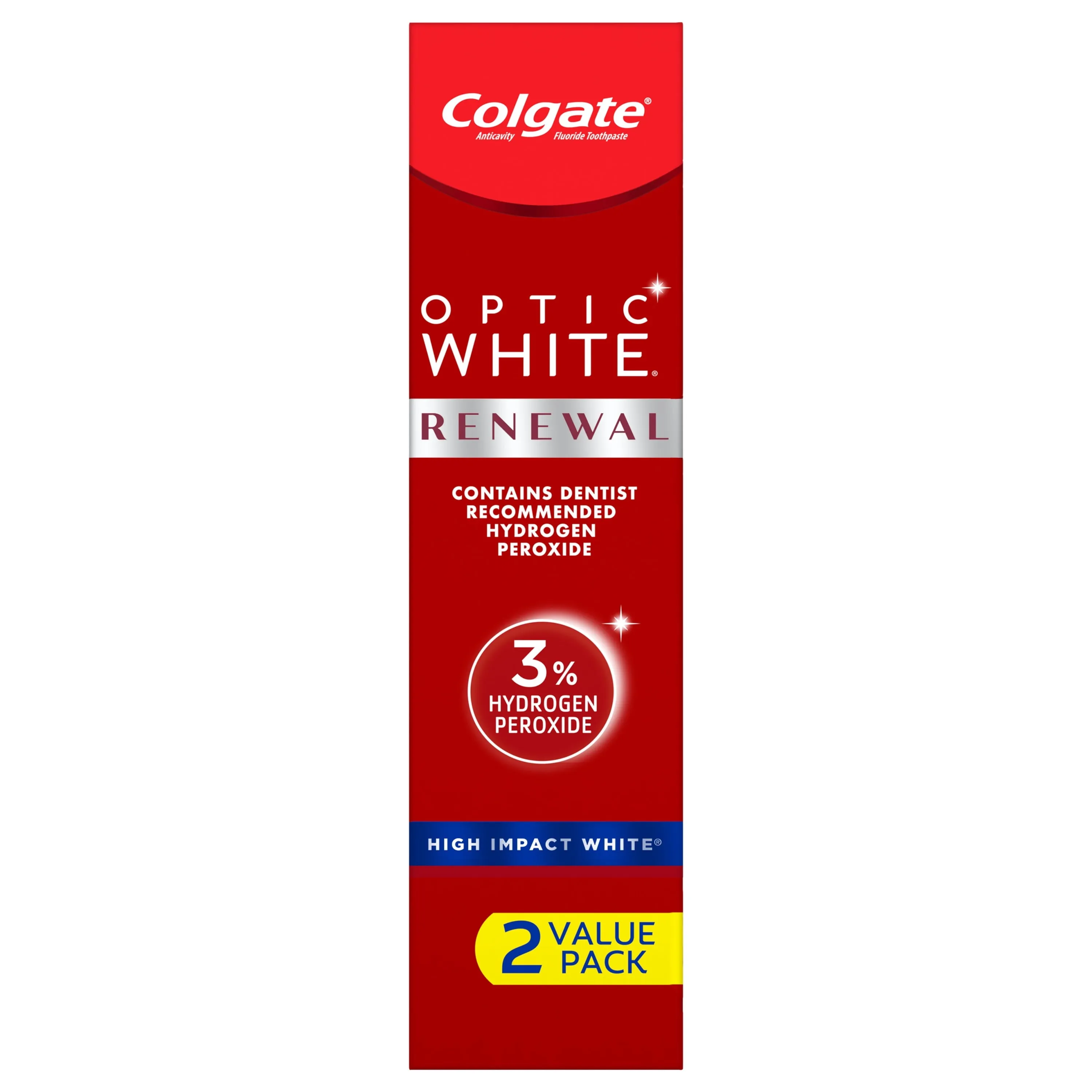 Colgate Optic White Renewal Teeth Whitening Toothpaste, High Impact White, 3 Oz, 2 Pack