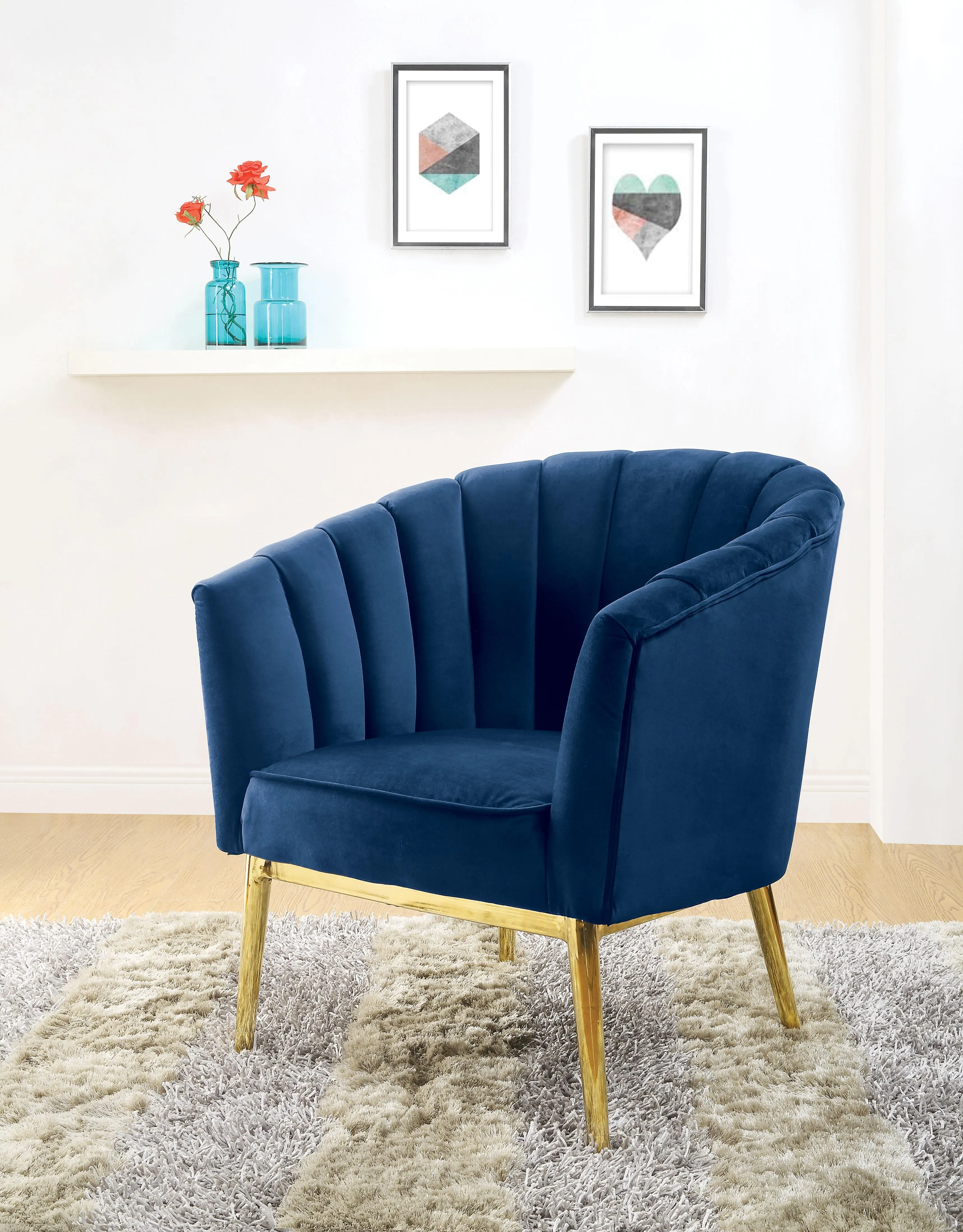 Colla Midnight Blue Velvet & Gold Accent Chair