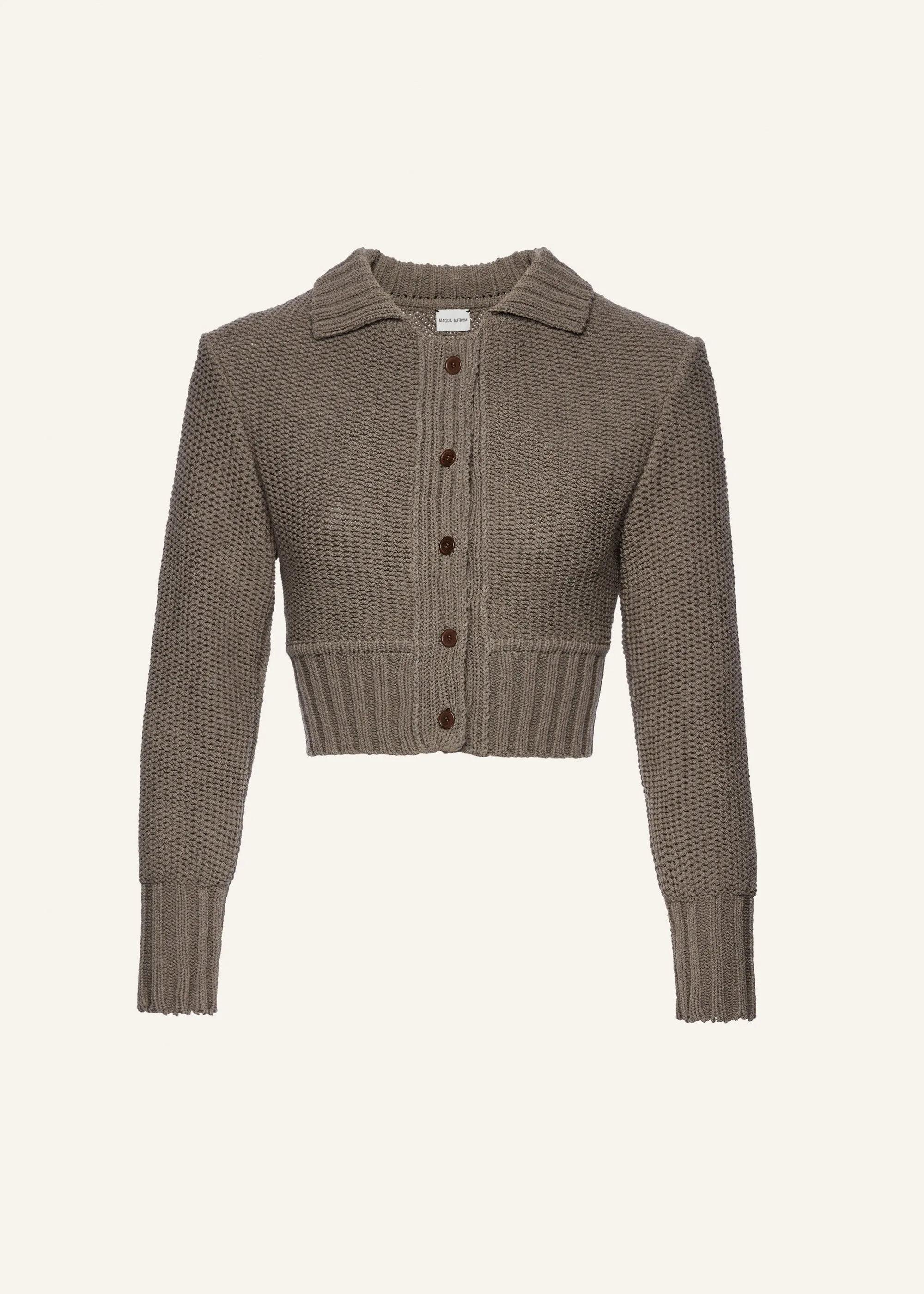 Collared cotton cardigan in khaki