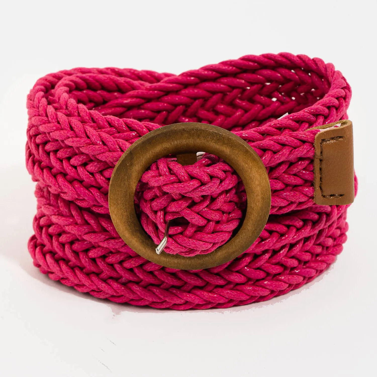 Collections by Fame Accessories - Wooden Circle Buckle Braided Belt