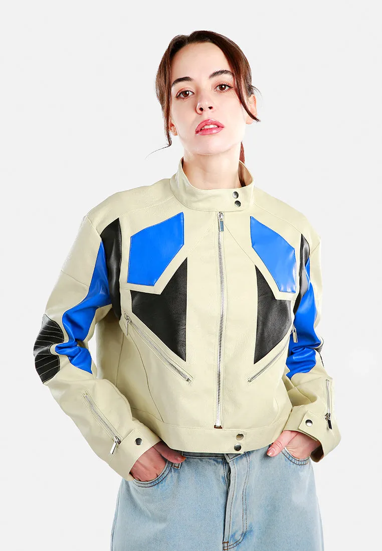 Color Block Biker Jacket