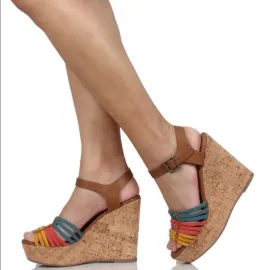 Colorful Cork Wedge Heel Sandals