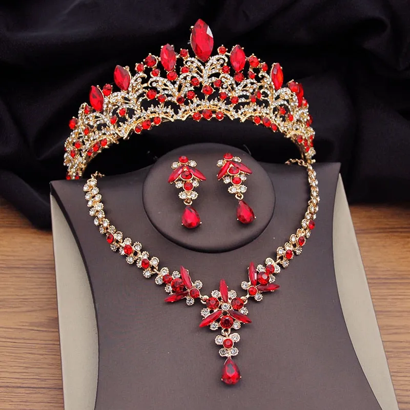 Colorful Crystal Bridal Jewelry Sets Tiaras Earrings Necklaces Accessories