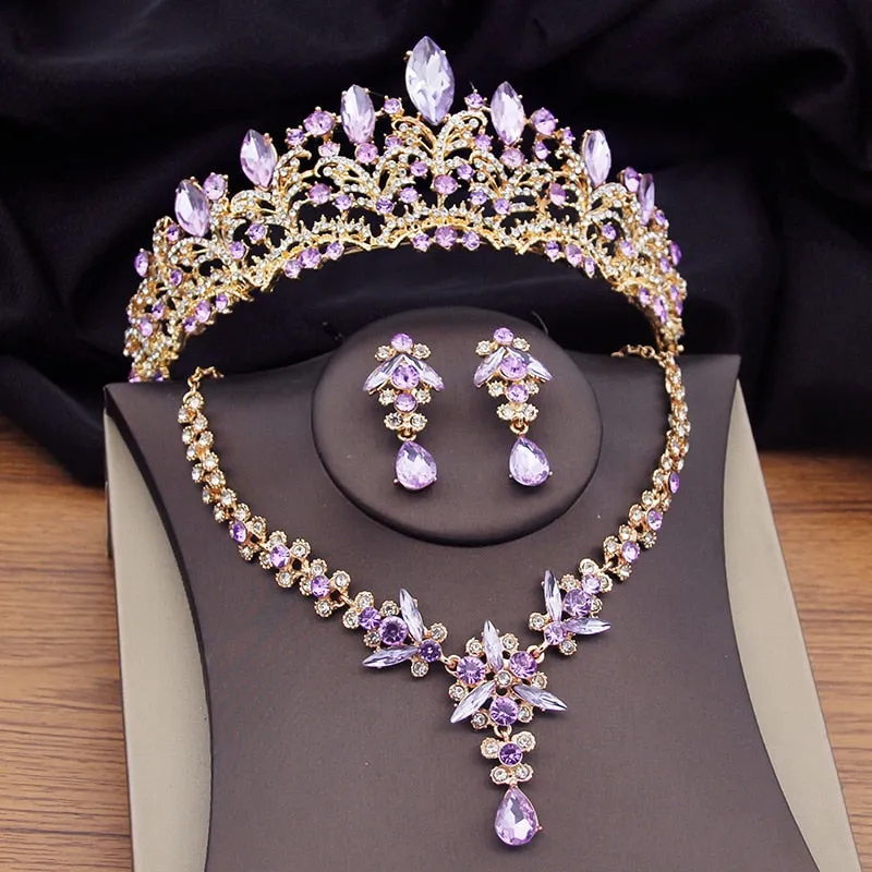 Colorful Crystal Bridal Jewelry Sets Tiaras Earrings Necklaces Accessories