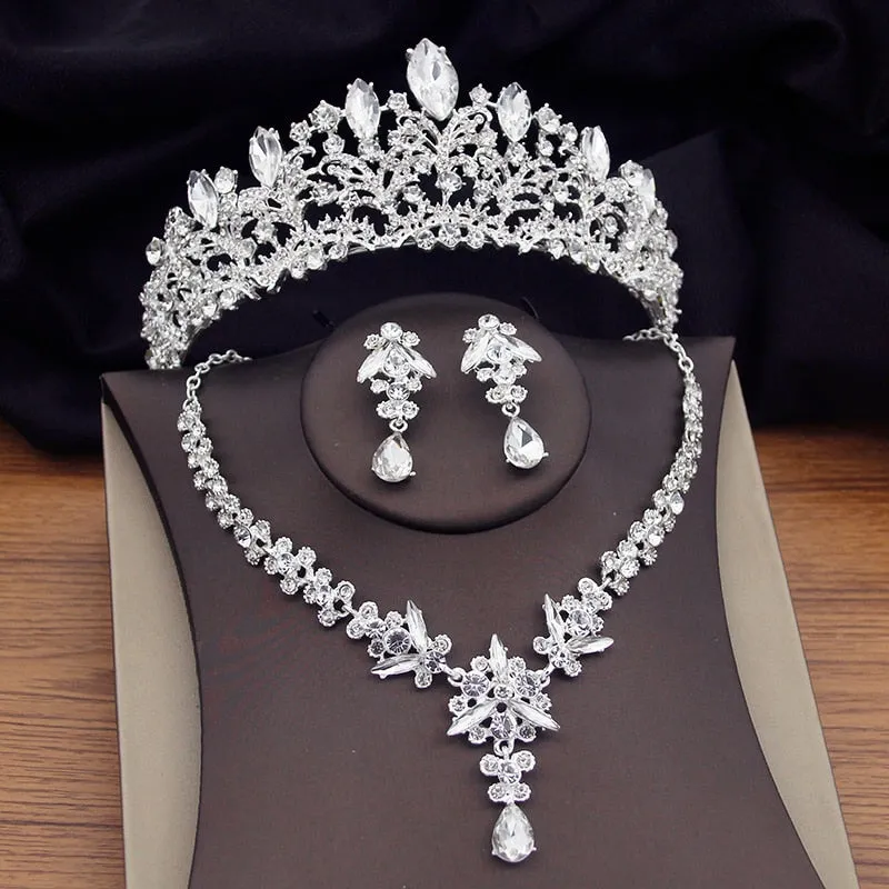 Colorful Crystal Bridal Jewelry Sets Tiaras Earrings Necklaces Accessories