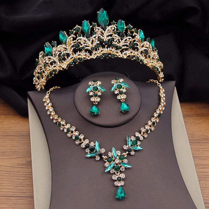 Colorful Crystal Bridal Jewelry Sets Tiaras Earrings Necklaces Accessories