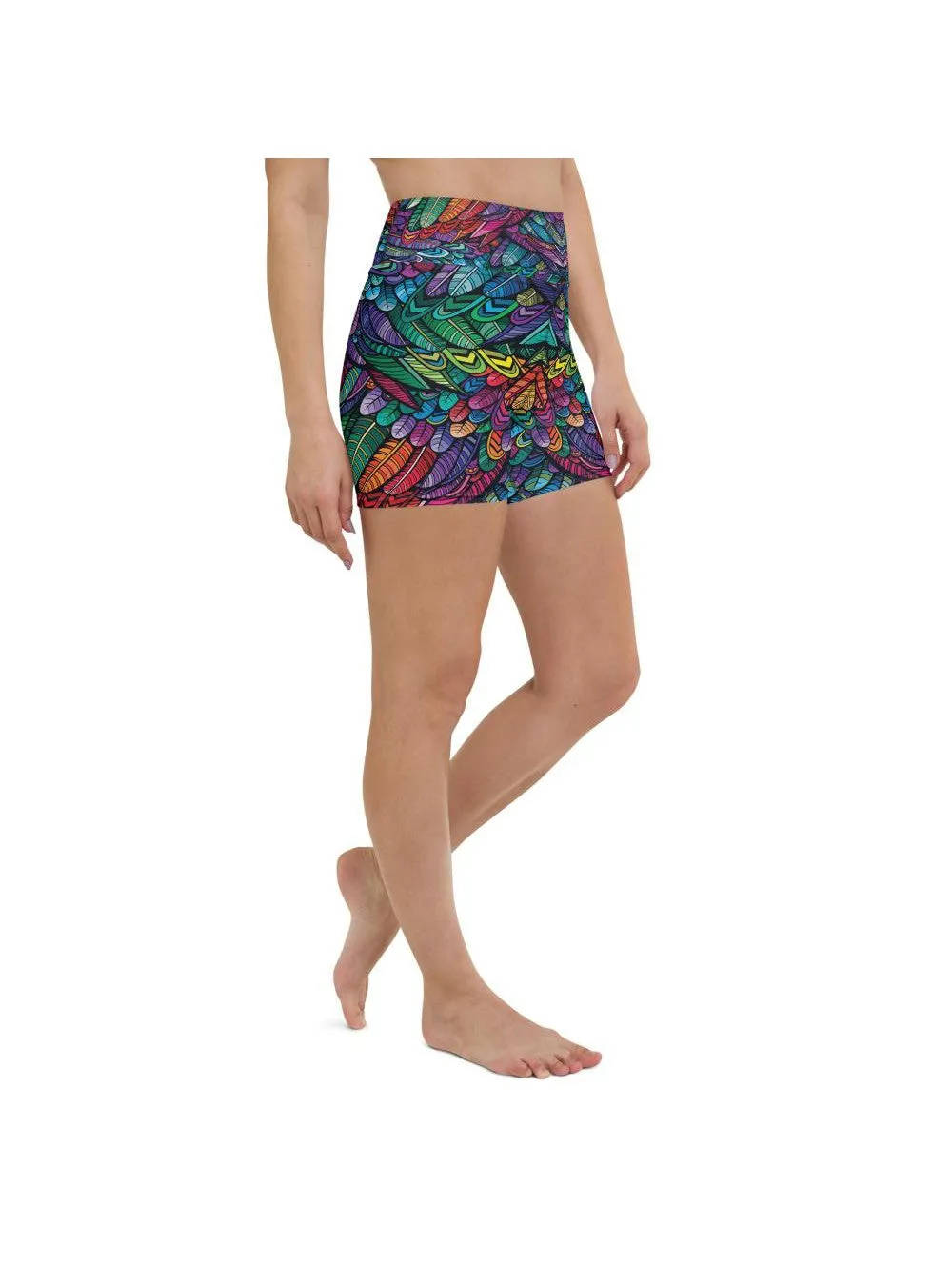 Colorful Feathers Yoga Shorts