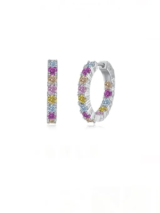 Colorful Medium Hoop Earrings, Round ZIrcon 925 Sterling Silver Statement Hoop Earrings