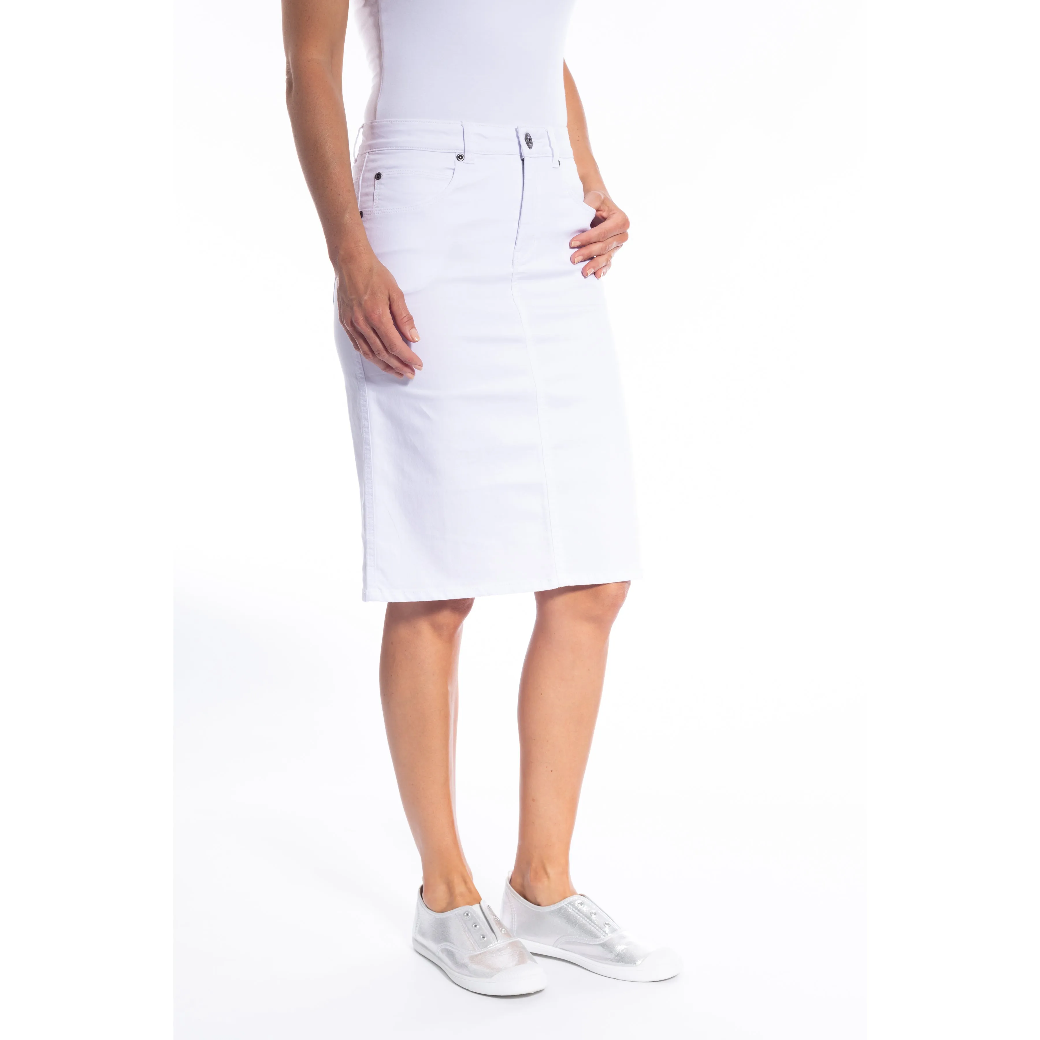 Coloured Denim Skirt by Café Latte - White