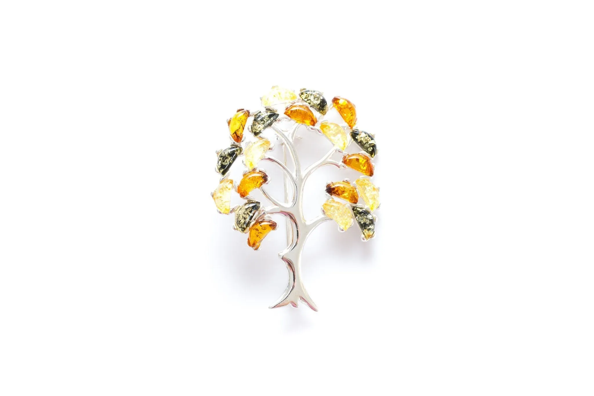 Colourful Large Amber Tree Brooch