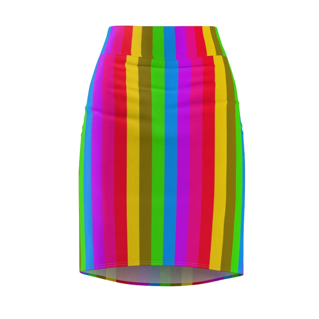 Colourful Rainbow Women's Pencil Skirt, Bright Cute Gay Pride Skirt For Women-Made in USA