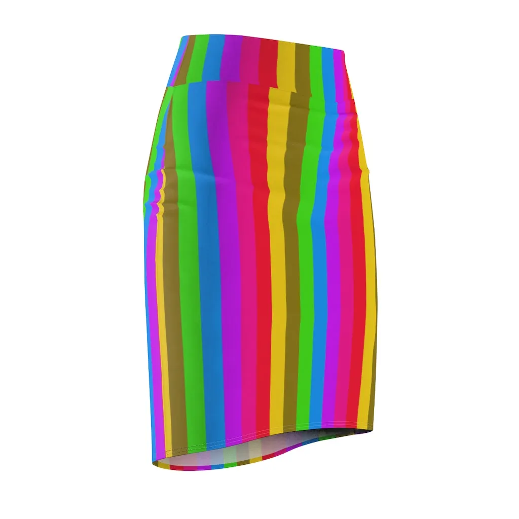 Colourful Rainbow Women's Pencil Skirt, Bright Cute Gay Pride Skirt For Women-Made in USA