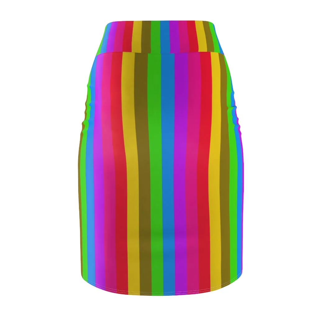 Colourful Rainbow Women's Pencil Skirt, Bright Cute Gay Pride Skirt For Women-Made in USA