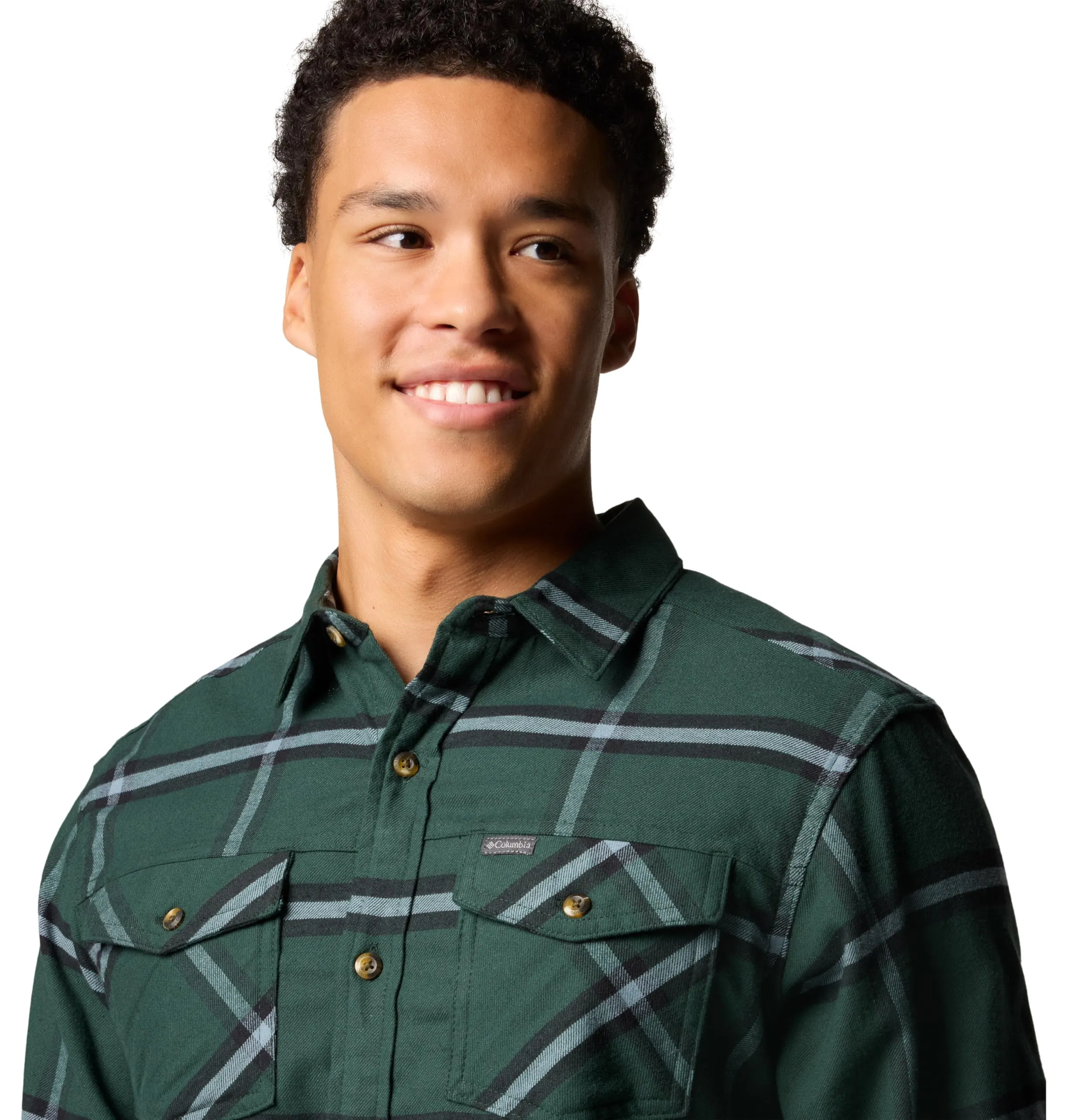 Columbia Men's Bearmouth Springs Roll Up Long Sleeve Flannel Shirt, Spruce Windowpane, Large