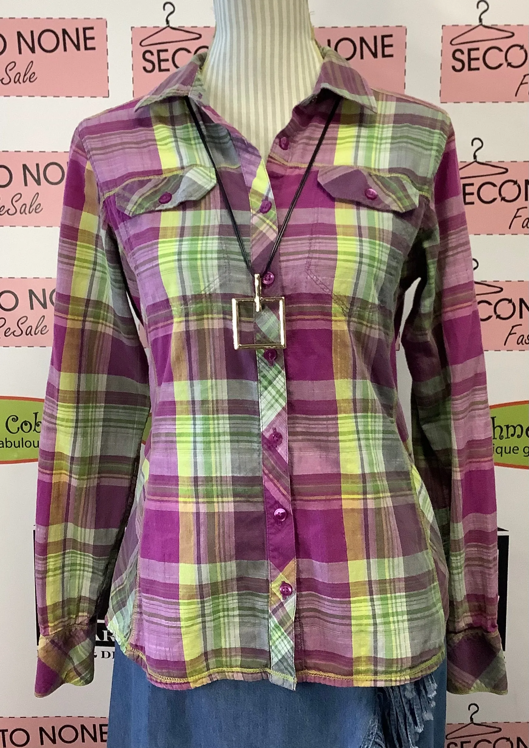 Columbia Pink Plaid Top (M)