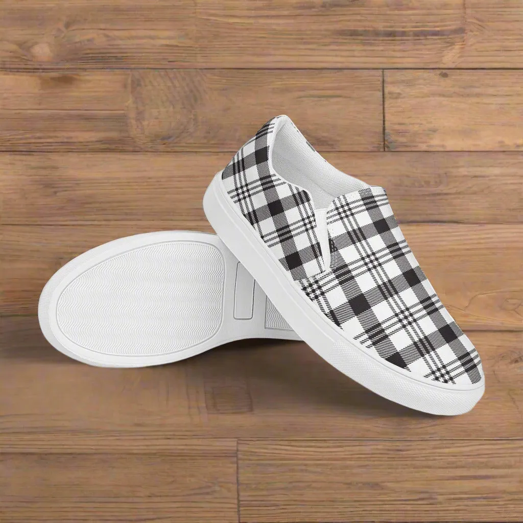 COM4T White & Black Men’s Slip-On Canvas Fashion Shoes by IOBI Original Apparel