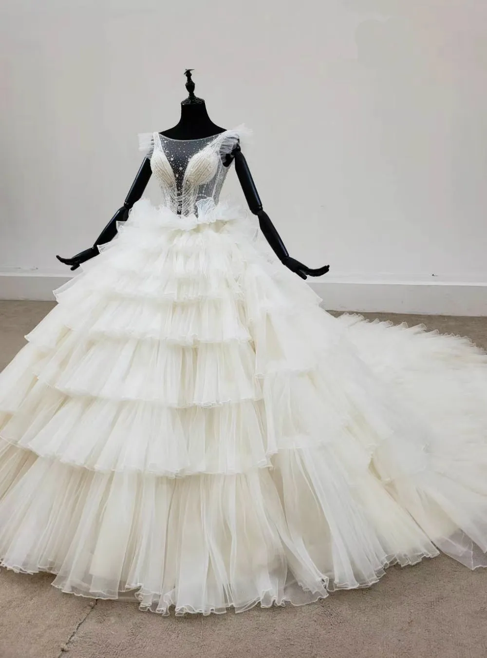 Come In a Wide Variety Of On-Trend Styles, Ivory White Ball Gown Tulle Tiers Beading Bateau Wedding Dress