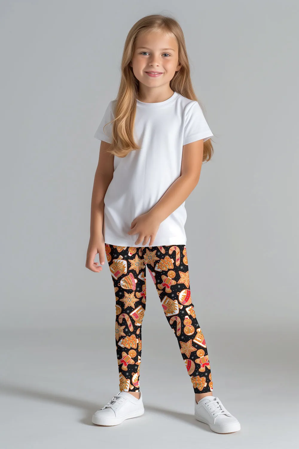 Cookie Time Lucy Black Cute Christmas Printed Leggings - Kids