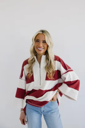 Cooler Weather Pullover Top - Cream/Burgundy